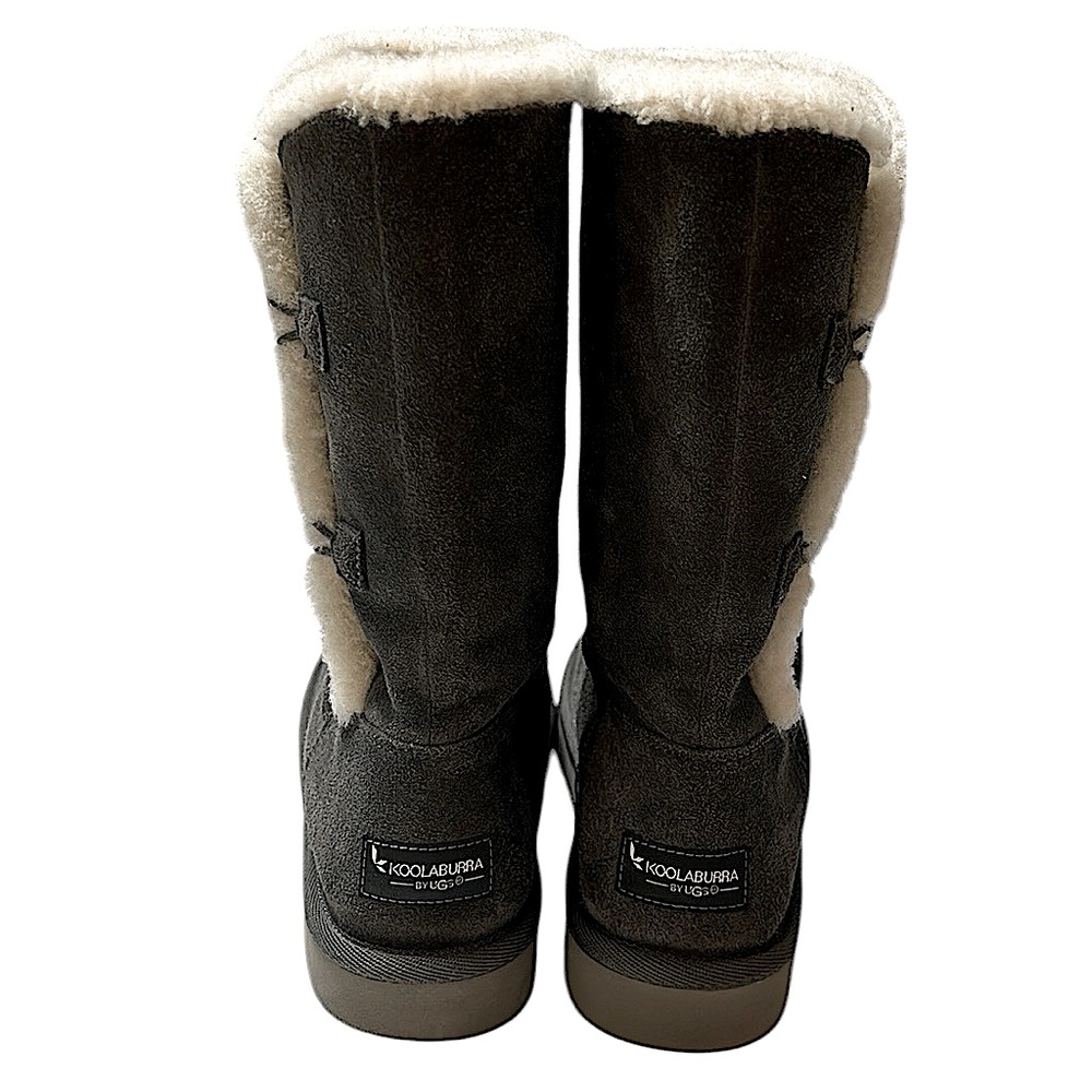 Koolaburra by UGG Tall Gray Suede Shearling Plaid fleece Lining Boots Women 7 - Picture 3 of 12